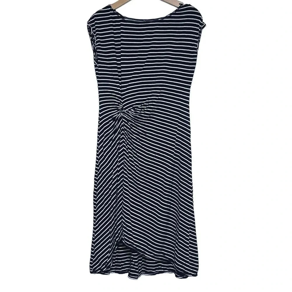 Max Studio Striped Dress‎ M Navy White Twist Front Asymmetrical Knit Sleeveless